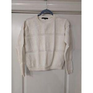 Tibi Cream Textured Grid Knit Crewneck Sweatshirt women's XS‎ minimalist
